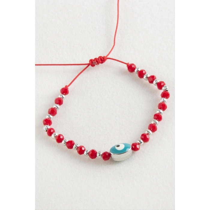 Oval Nazar Kristal Makrome İp Bileklik 1 cm