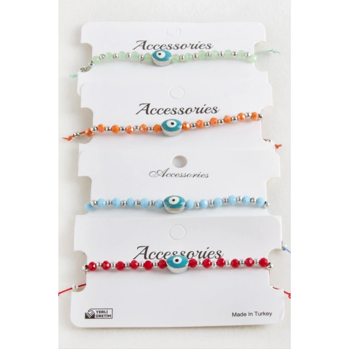 Oval Nazar Kristal Makrome İp Bileklik 1 cm