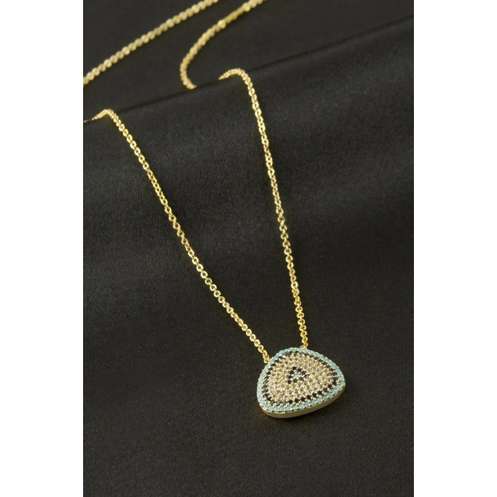 Oval Nazar Zirkon Taşlı Kolye