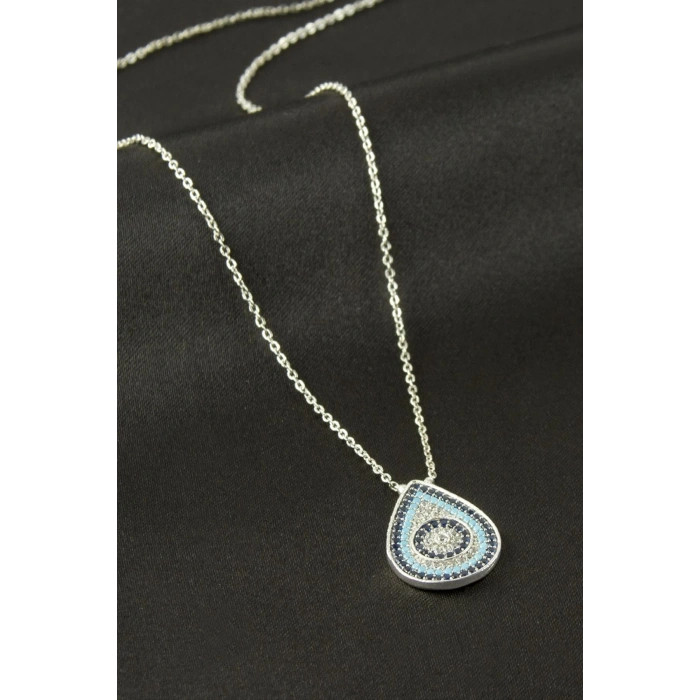 Oval Nazar Zirkon Taşlı Kolye