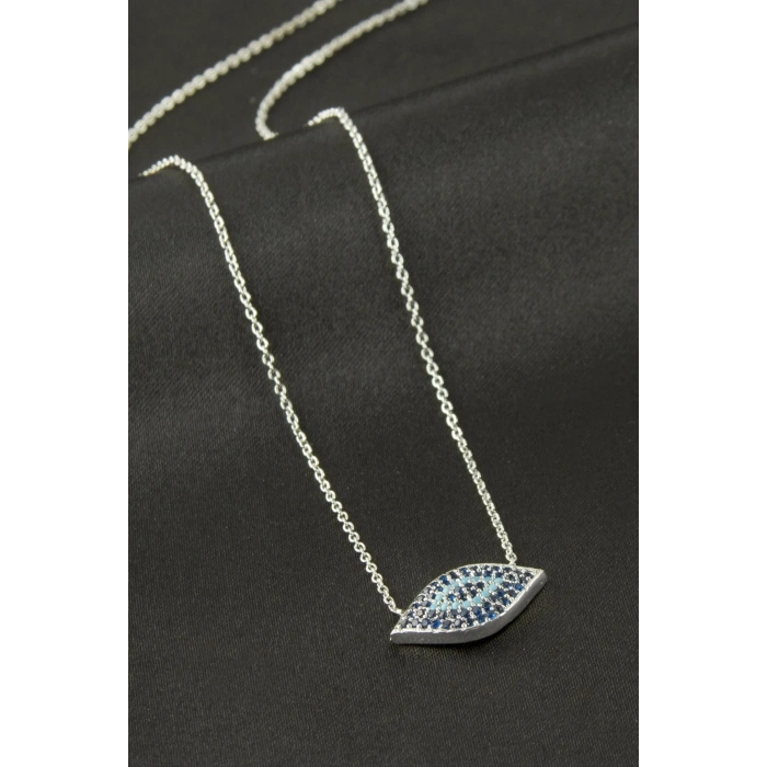 Oval Nazar Zirkon Taşlı Kolye