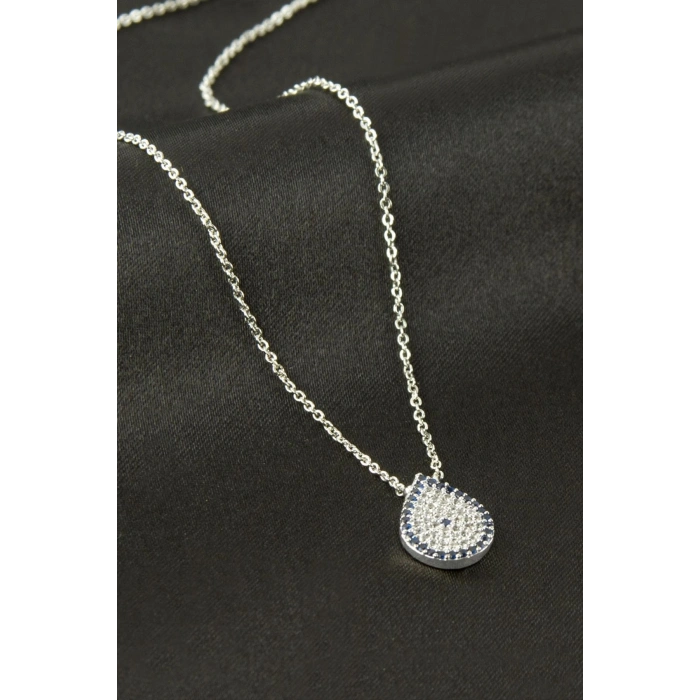 Oval Nazar Zirkon Taşlı Kolye