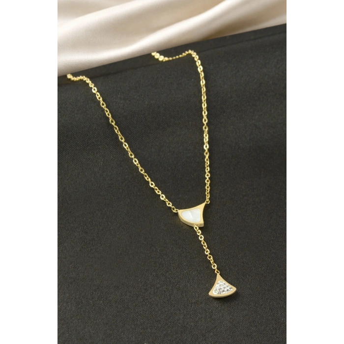 Oval Sedef Çelik Kolye