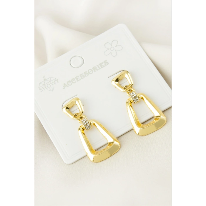 Oval Taşlı Metal Küpe