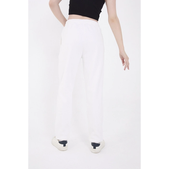 Oversize Boru Paça Baskılı Eşofman Pantolon - Beyaz