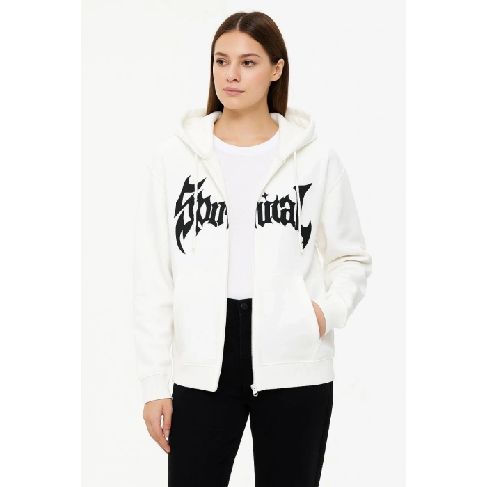 - Oversize Kapüşonlu Sweatshirt- Beyaz