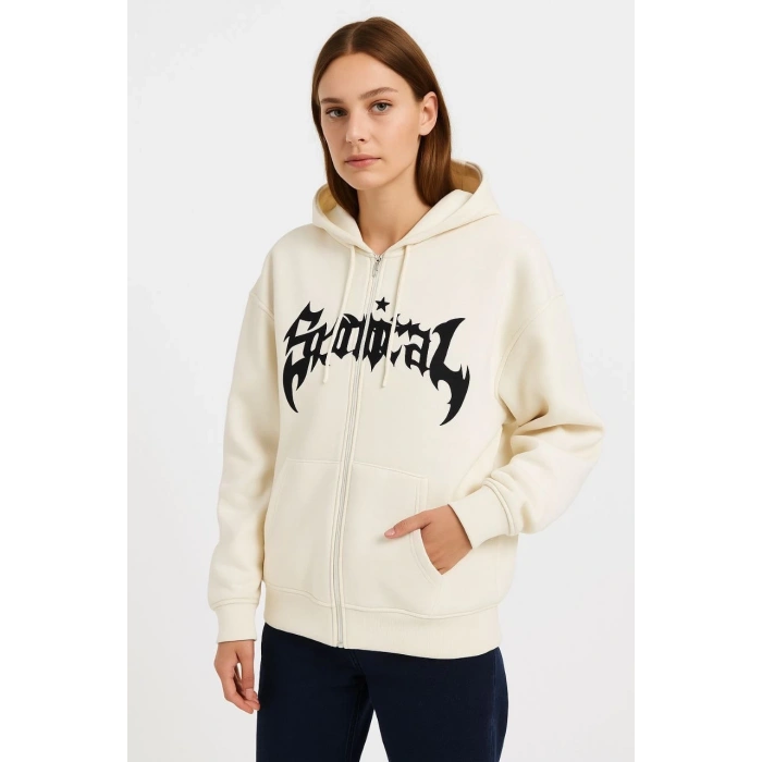- Oversize Kapüşonlu Sweatshirt- Beyaz