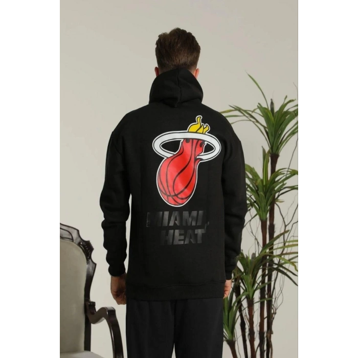 Oversize Kapüşonlu Sweatshirt –Sırt ve Ön Baskılı, Siyah -