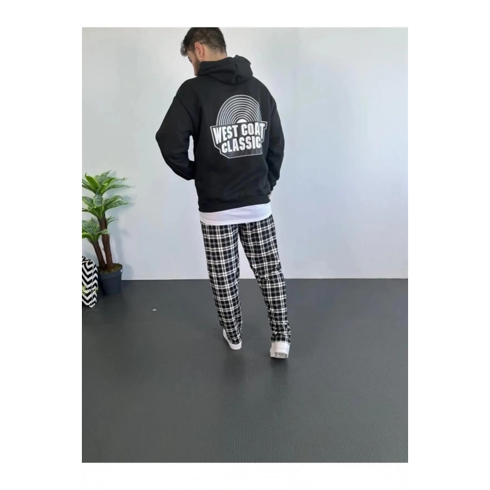 Oversize Kapüşonlu Sweatshirt – Siyah Sırt ve Ön Baskılı-Siyah -