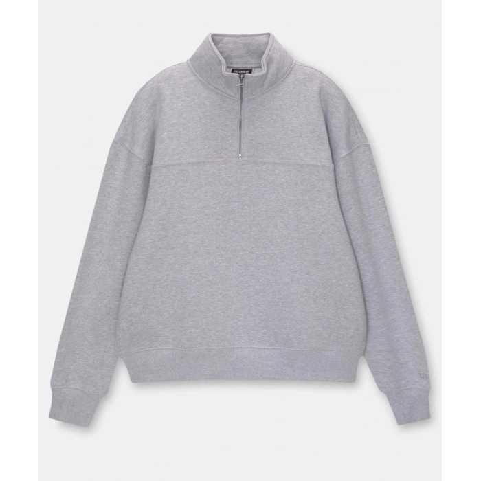 Oversize Yarım Farmuarlı Yakalı Basic SweatShirt - Gri -
