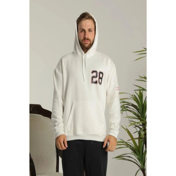 OversizeKapüşonlu Sweatshirt –Sırt ve Ön Baskılı Siyah Beyaz -