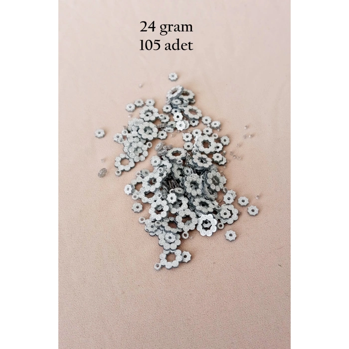 Oya Abiye Bileklik Kolye Pleksi Metalik Plastik Pul Gümüş Renk 24 gram 105 adet - BNC561