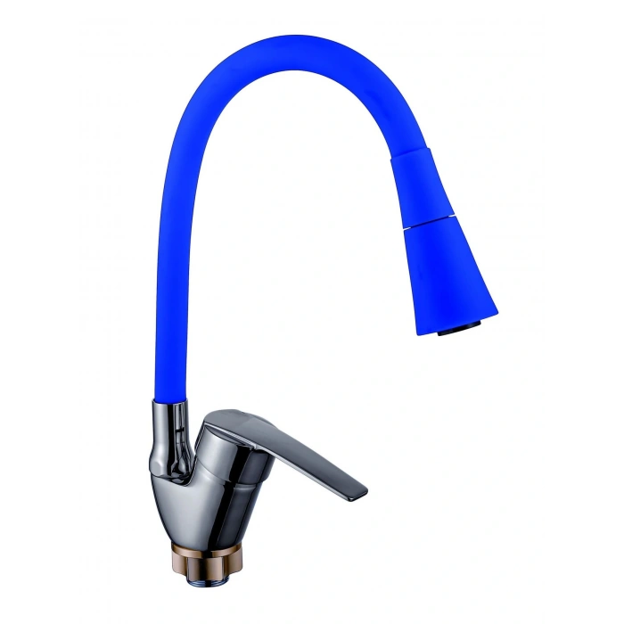 Oynar Başlıklı Çelik Spiral Üzeri Silikon Kaplama Musluk Başlığı Kobra Fonksiyonlu Musluk - Mavi