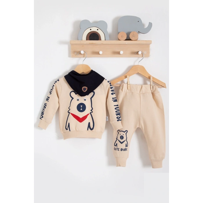 Oynar Gözlü Fularlı 3lü Erkek Bebek Takımı