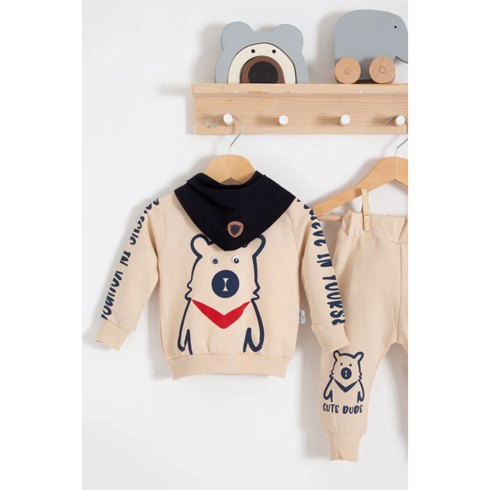 Oynar Gözlü Fularlı 3lü Erkek Bebek Takımı