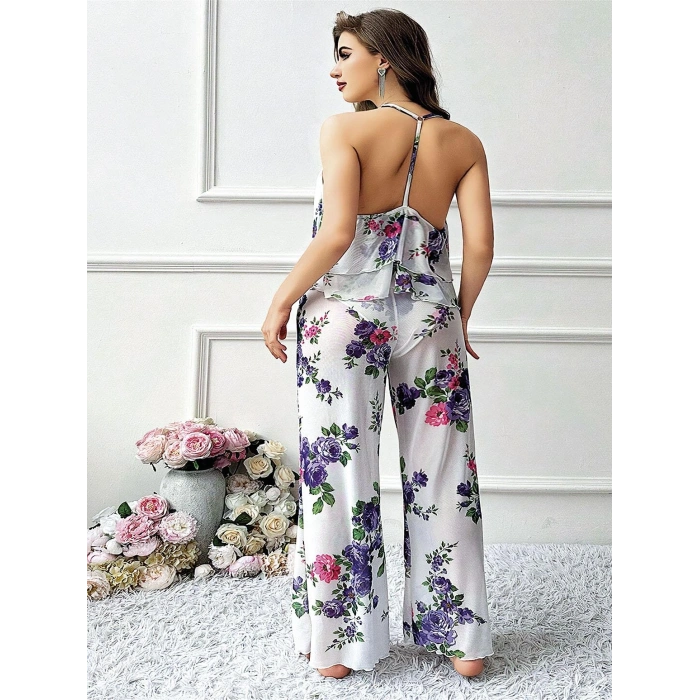 Özel Tasarım Büyük Beden Çiçek Desenli Fırfırlı 2li Pijama Takımı
