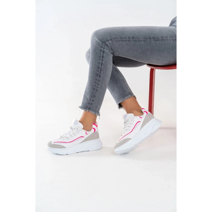 Paloma Beyaz Fuşya Bağcıklı Spor Ayakkabı