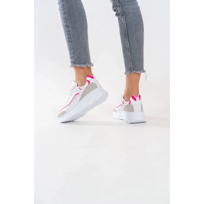 Paloma Beyaz Fuşya Bağcıklı Spor Ayakkabı