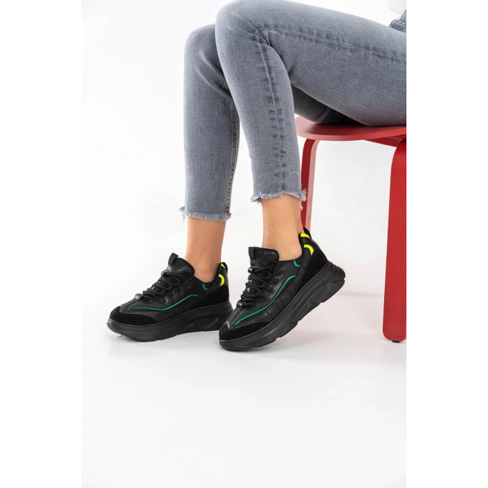 Paloma Siyah Yeşil Bağcıklı Spor Ayakkabı