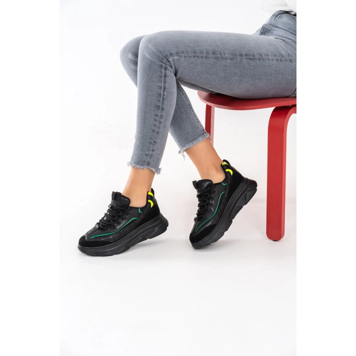 Paloma Siyah Yeşil Bağcıklı Spor Ayakkabı
