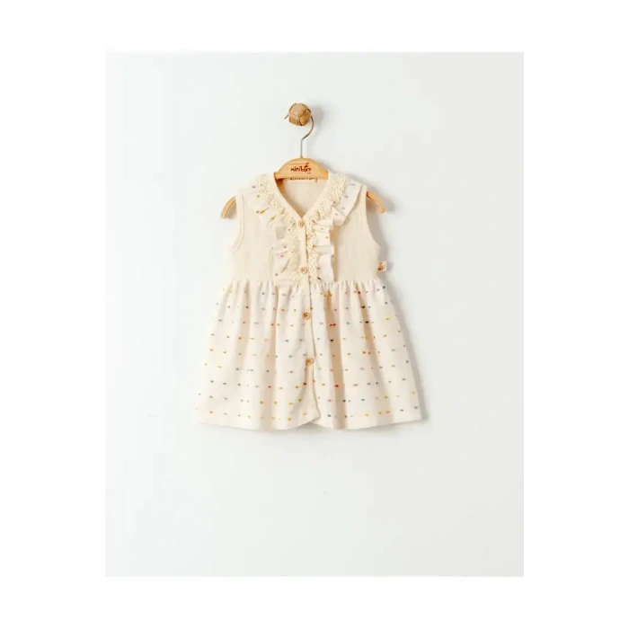 Pamuk Keten Diz Altı Kız Bebek Elbise