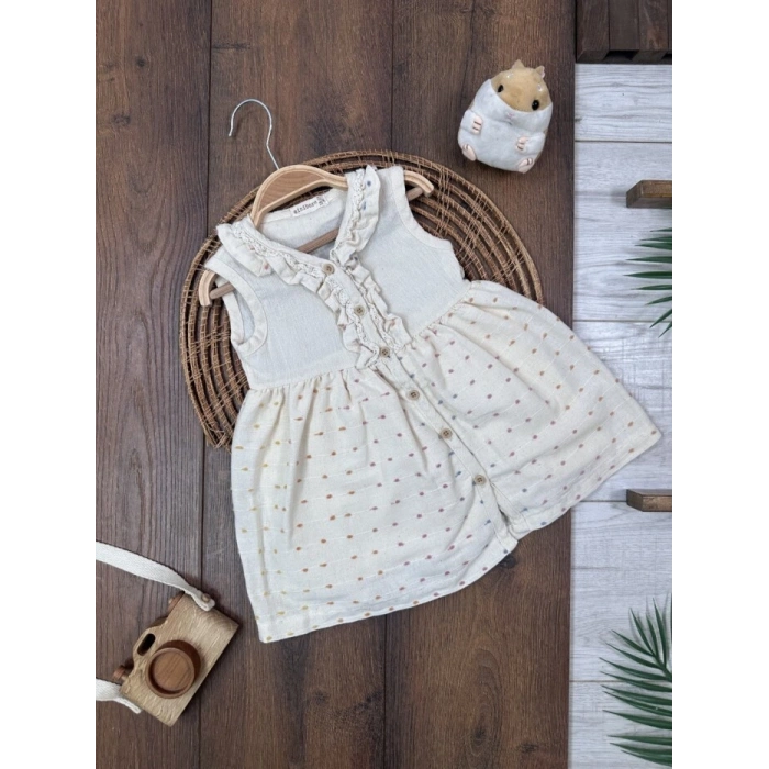 Pamuk Keten Diz Altı Kız Bebek Elbise