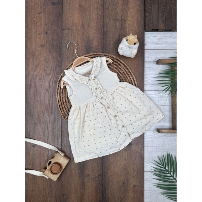 Pamuk Keten Diz Altı Kız Bebek Elbise