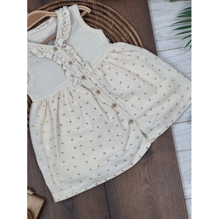 Pamuk Keten Diz Altı Kız Bebek Elbise