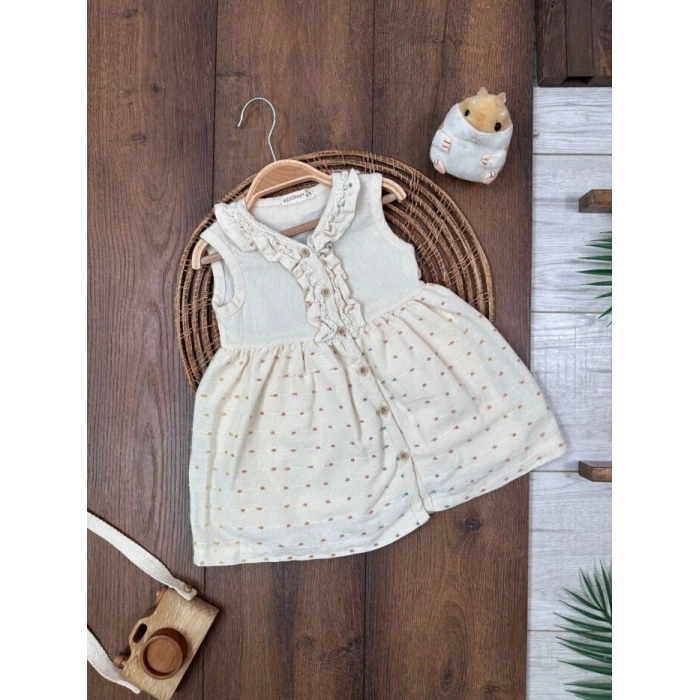 Pamuk Keten Diz Altı Kız Bebek Elbise