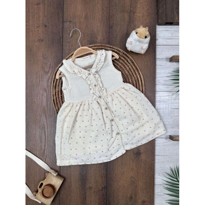 Pamuk Keten Diz Altı Kız Bebek Elbise