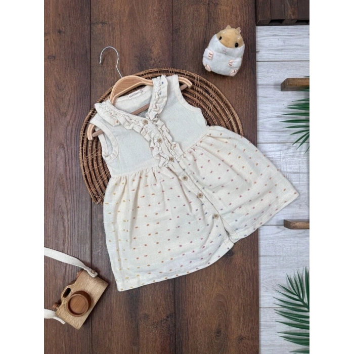 Pamuk Keten Diz Altı Kız Bebek Elbise