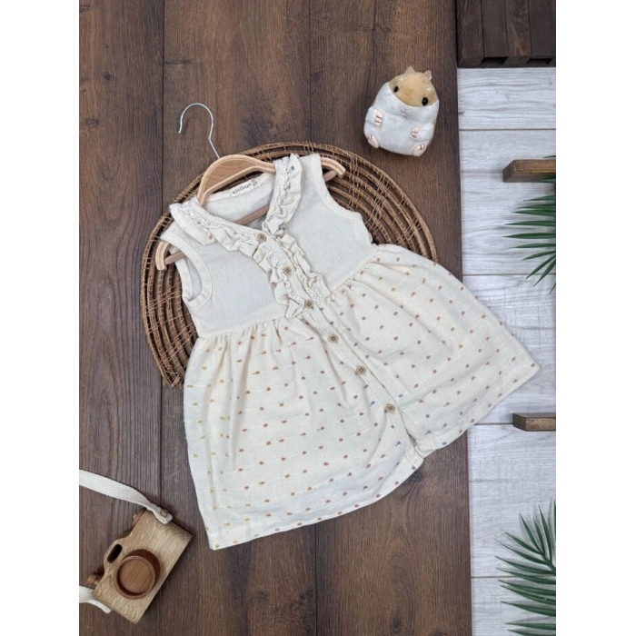 Pamuk Keten Diz Altı Kız Bebek Elbise