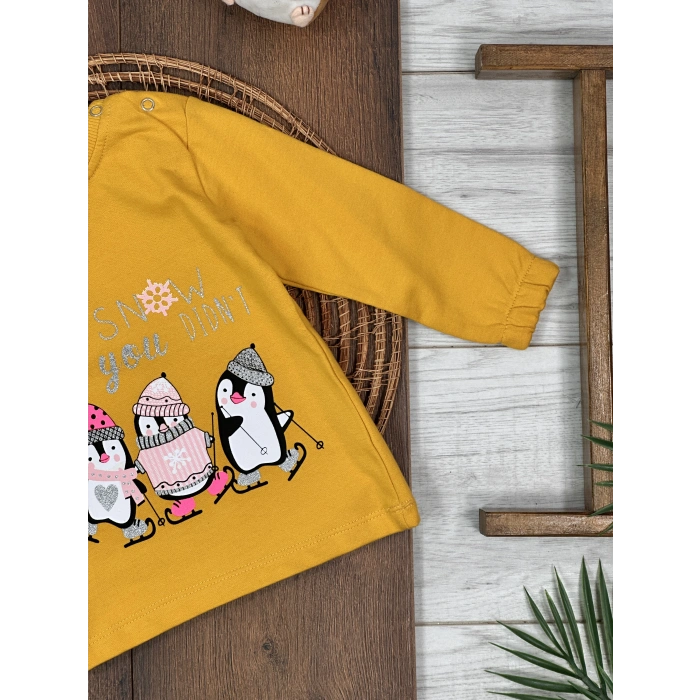 Pamuklu Bisiklet Yaka Kız Bebek Tek Üst