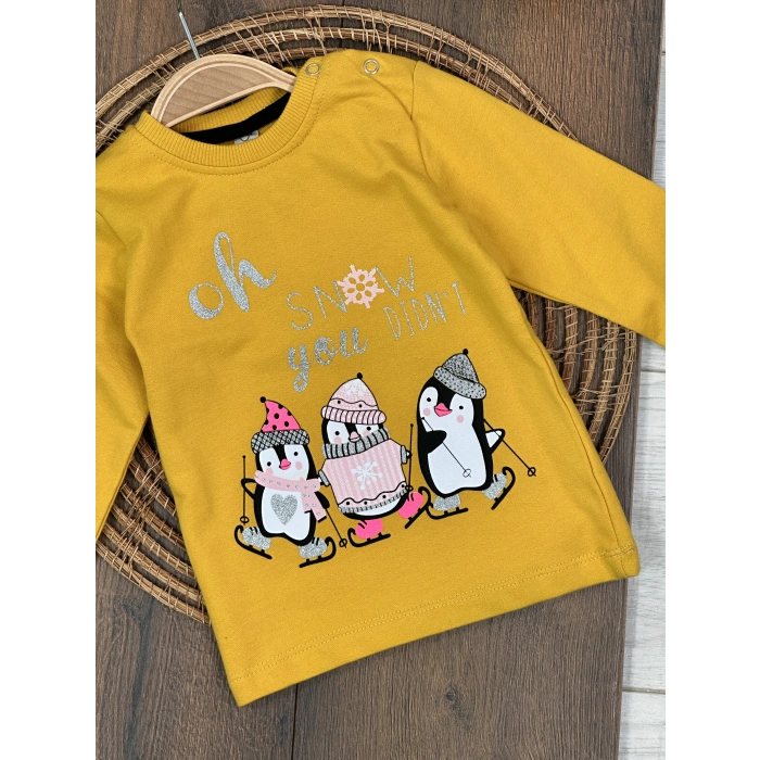 Pamuklu Bisiklet Yaka Kız Bebek Tek Üst