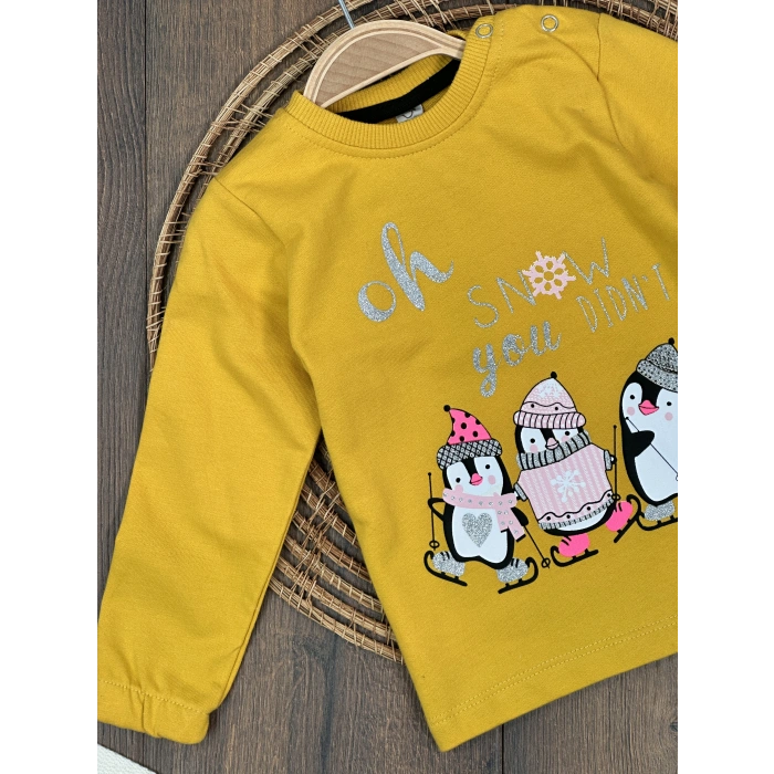 Pamuklu Bisiklet Yaka Kız Bebek Tek Üst