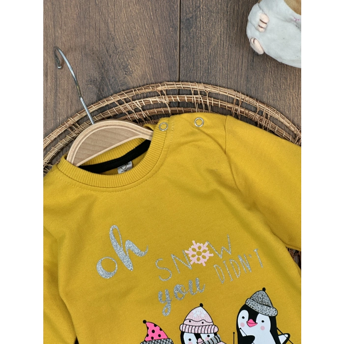 Pamuklu Bisiklet Yaka Kız Bebek Tek Üst