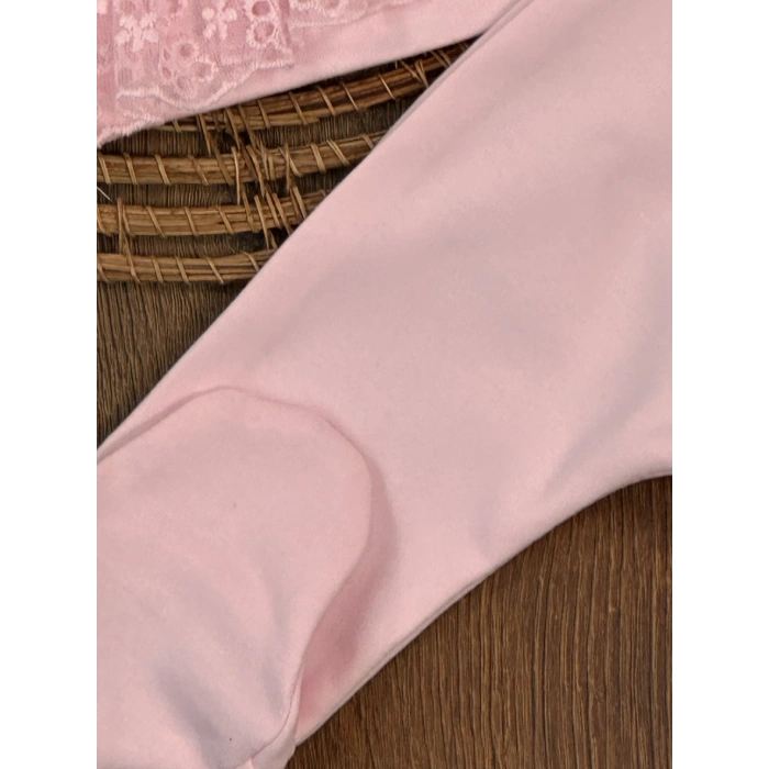 Pamuklu Çiçek Nakışlı Uzun Kollu Kız Bebek Hastane Çıkış Seti