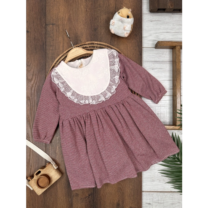 Pamuklu Çizgili Kız Çocuk Elbise