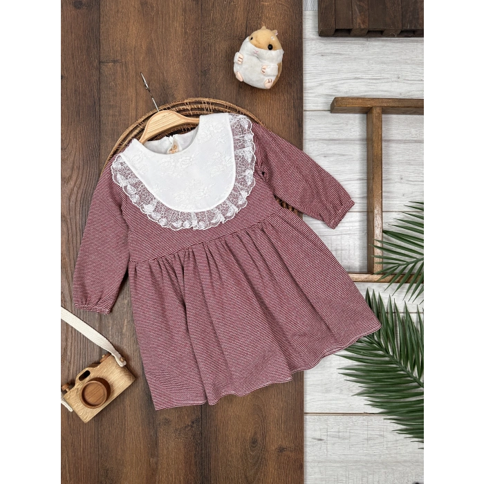 Pamuklu Çizgili Kız Çocuk Elbise