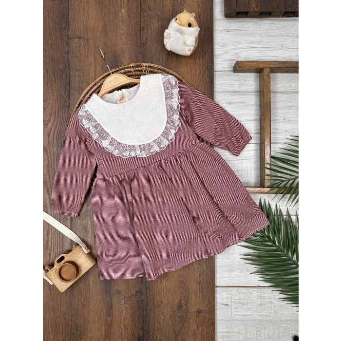 Pamuklu Çizgili Kız Çocuk Elbise