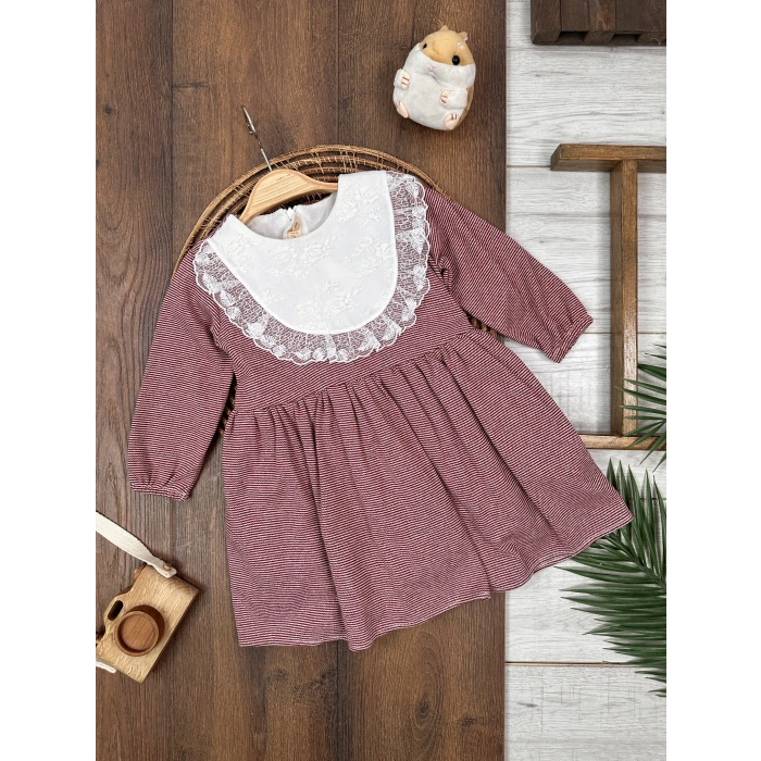 Pamuklu Çizgili Kız Çocuk Elbise