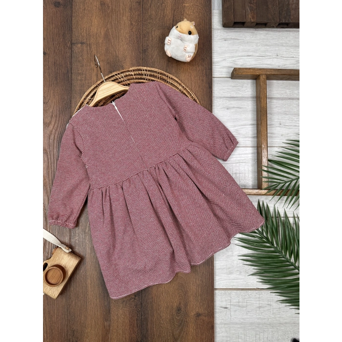 Pamuklu Çizgili Kız Çocuk Elbise