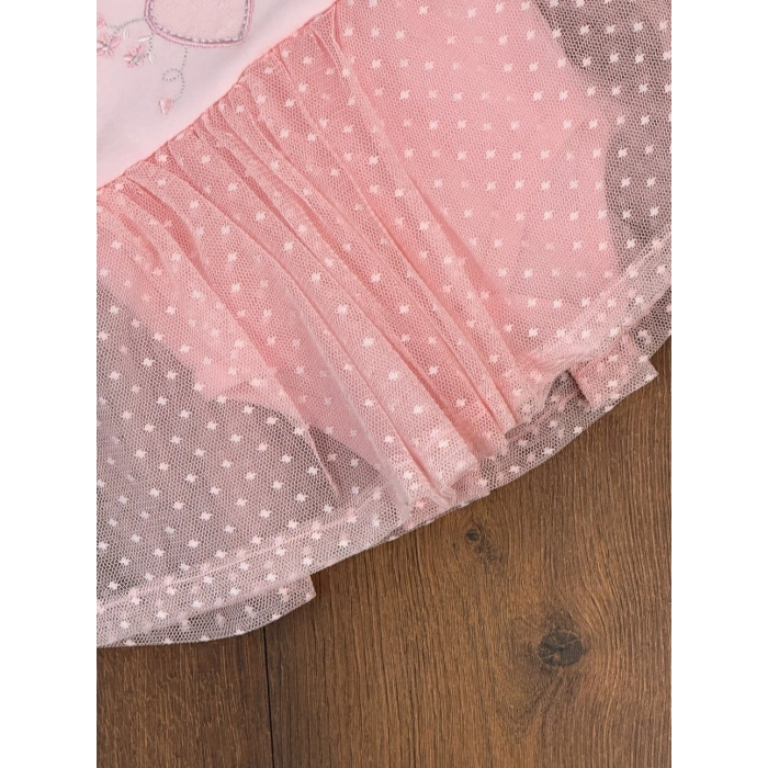 Pamuklu Kalp Nakışlı Kız Bebek Elbise