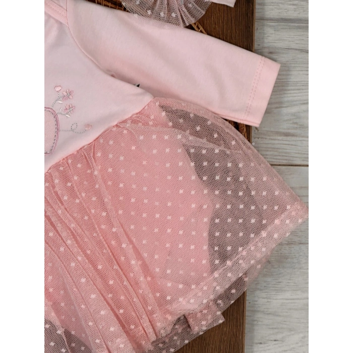 Pamuklu Kalp Nakışlı Kız Bebek Elbise