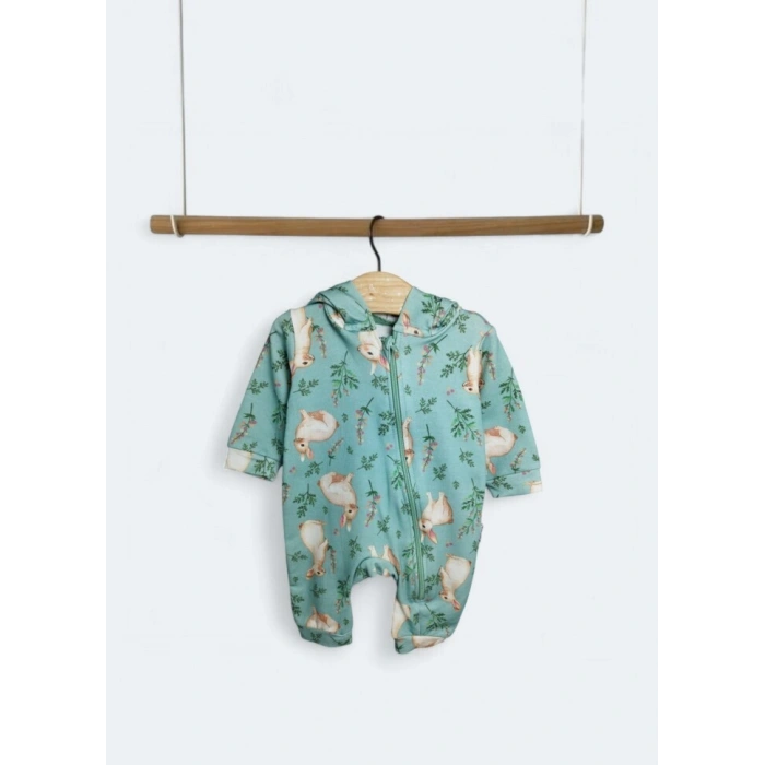 Pamuklu Kapüşonlu Kiz Bebek Tek Parça Tulum