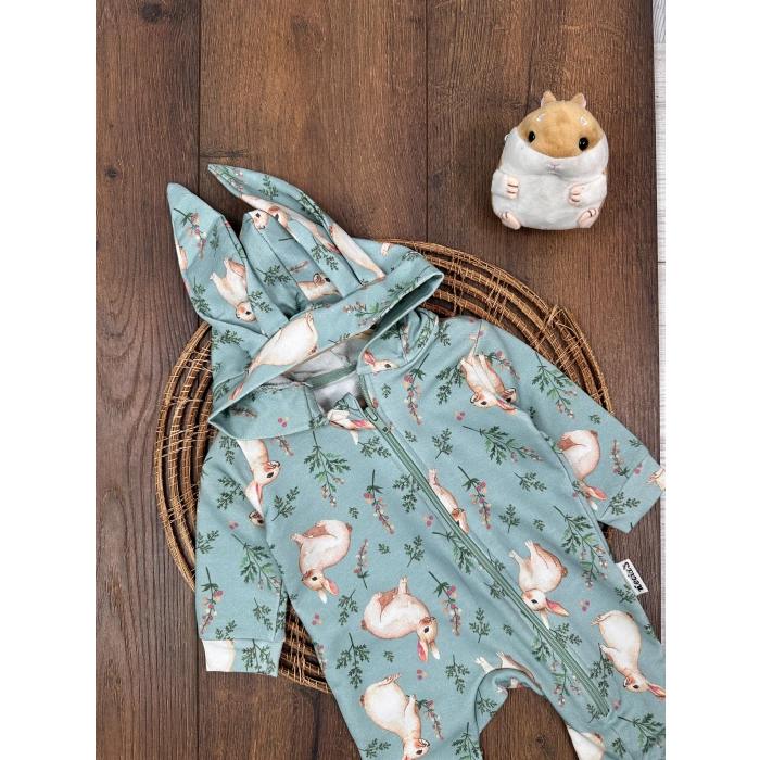 Pamuklu Kapüşonlu Kiz Bebek Tek Parça Tulum