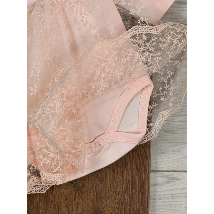 Pamuklu Nakışlı Dantelli Kız Bebek Tulum