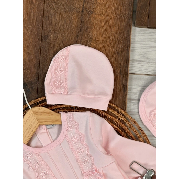 Pamuklu Nakışlı Kız Bebek 5li Hastane Çıkış Seti