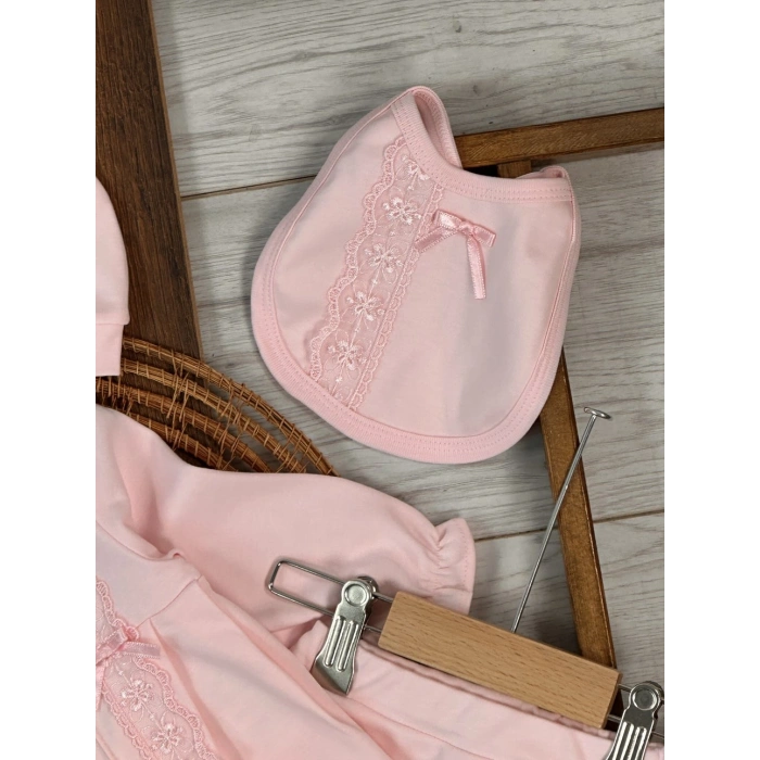 Pamuklu Nakışlı Kız Bebek 5li Hastane Çıkış Seti