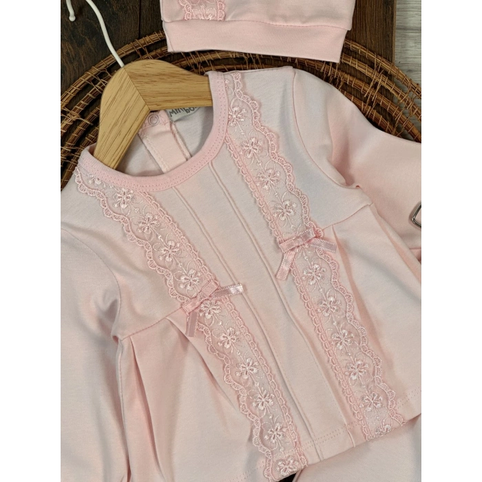 Pamuklu Nakışlı Kız Bebek 5li Hastane Çıkış Seti